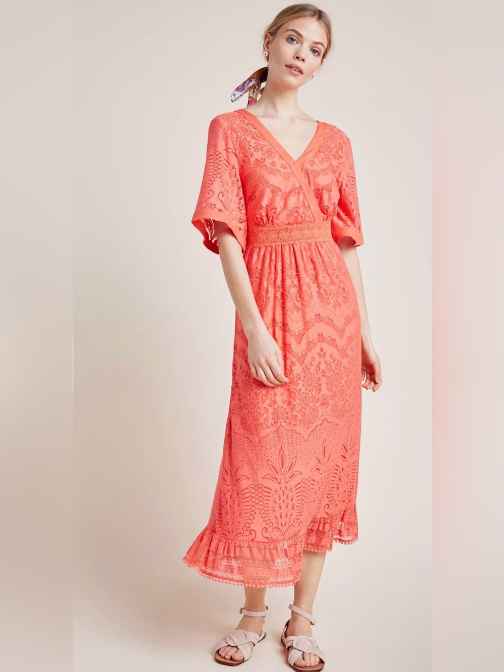 Farm Rio Devore Maxi Dress orange sz small